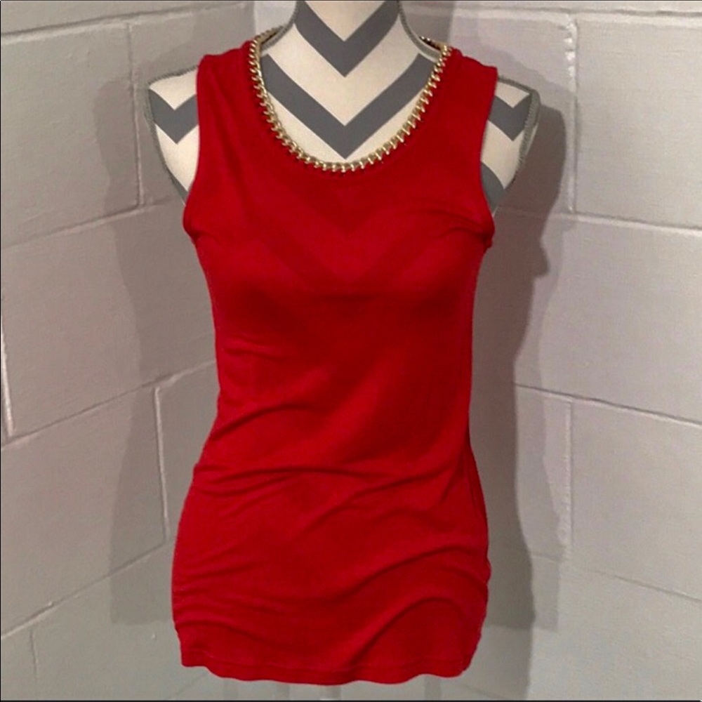 SAM EDELMAN RED TANK WITH GOLD CHAIN NECKLINE, S